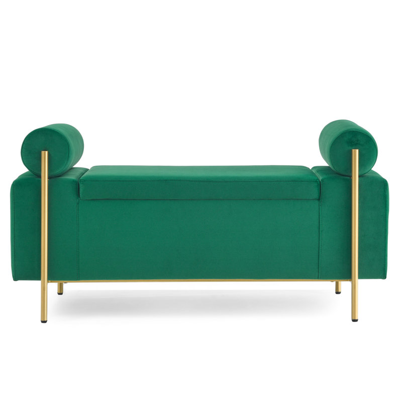 Comfortable Velvet Bench With Iron Legs For Bedroom Rest And Relaxation Upholstered Base Living Area, Green