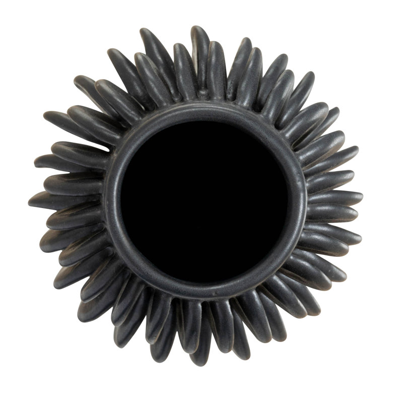 Black Pleated Stoneware Sculptural Vase