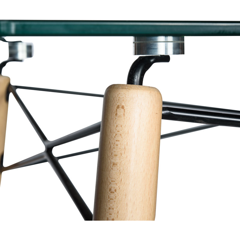 Kamron Rectangle Glass Top Dining Table with Natural Wood Eiffel Base, Clear