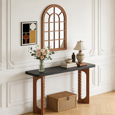 59'' Solid Wood Console Table,Narrow Long Sofa Table,Farmhouse Hallway Foyer Table With Unique Spherical Legs