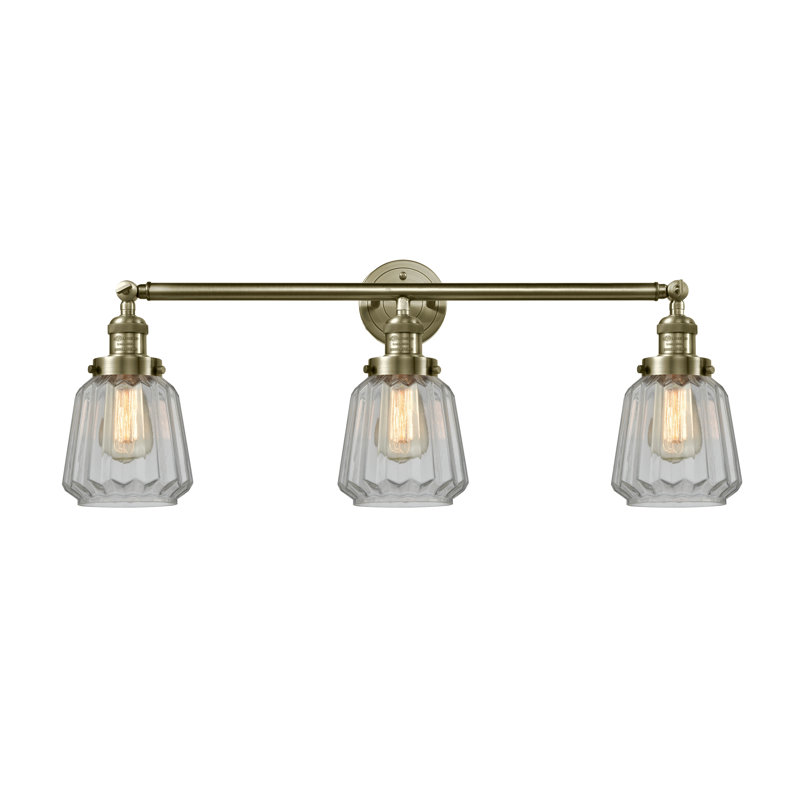 Vinson 3 - Light Dimmable Vanity Light, Clear, 6 Watt Vinage LED Bulb, Antique Brass