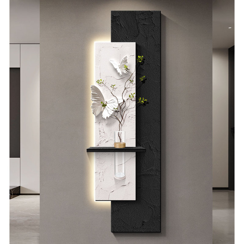Décoration murale grès végétal vert de style Wabi-sabi, H 70,87 po x l 23,62 po x P 4,13 po, Blanc/Noir