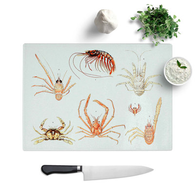 Tempered Glass Crabs and Shrimps Chopping Board
