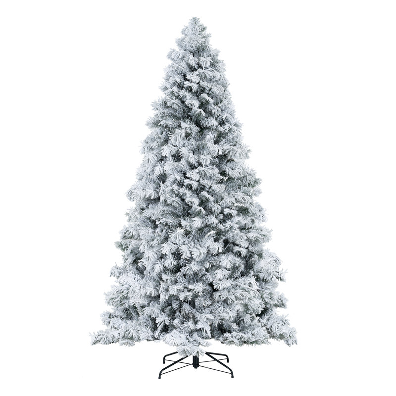 Snow Flocked Traditional Christmas Tree with Lights, Christmas Tree Prelit with Metal Stand, 7.5 ft