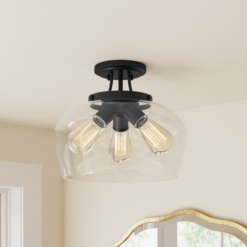 Breena 3 - Light 13" Semi Flush Mount in Black, Matte Black, Clear