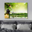 «Zen Stones Rocks and A Flower Over Bamboo on a Lake with a Waterfall», reproduction de photo sur toile tendue-56324578