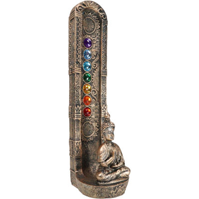 Zen Meditating Buddha Monk With 7 Chakra Zones Gem Colors Incense Holder Statue