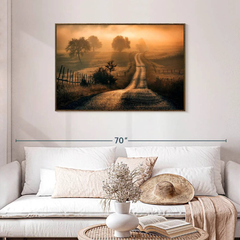Champ de brouillard, Cadre flottant noyer, 43 po x 29 po