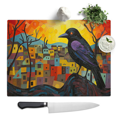 Crow Orphism  Glass Chopping Board