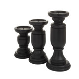 Mango Wood Turned Style Pillar Decorative Candle Holder Set