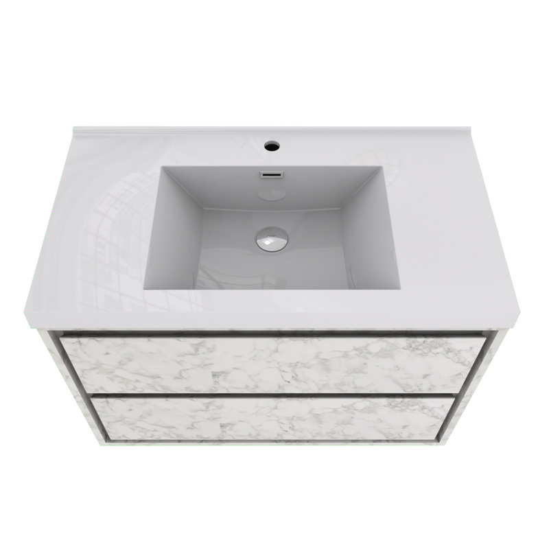 Wittig 36" Wall-Mounted Single Bathroom Vanity Set, Marble White