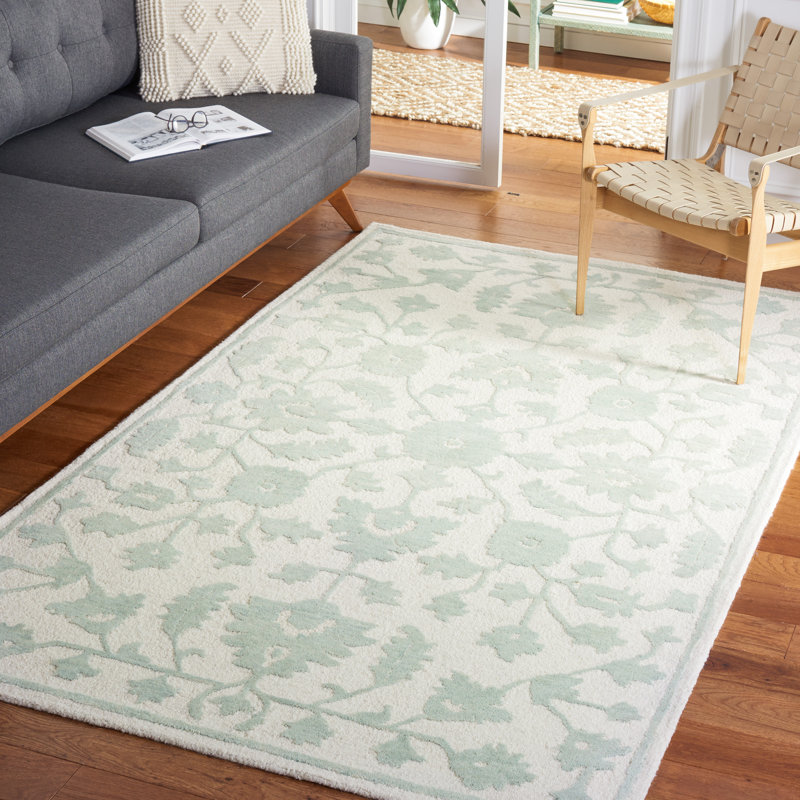 Tapis oriental vert / ivoire en laine / coton touffeté à la main Joran, Rectangle 8 pi x 10 pi