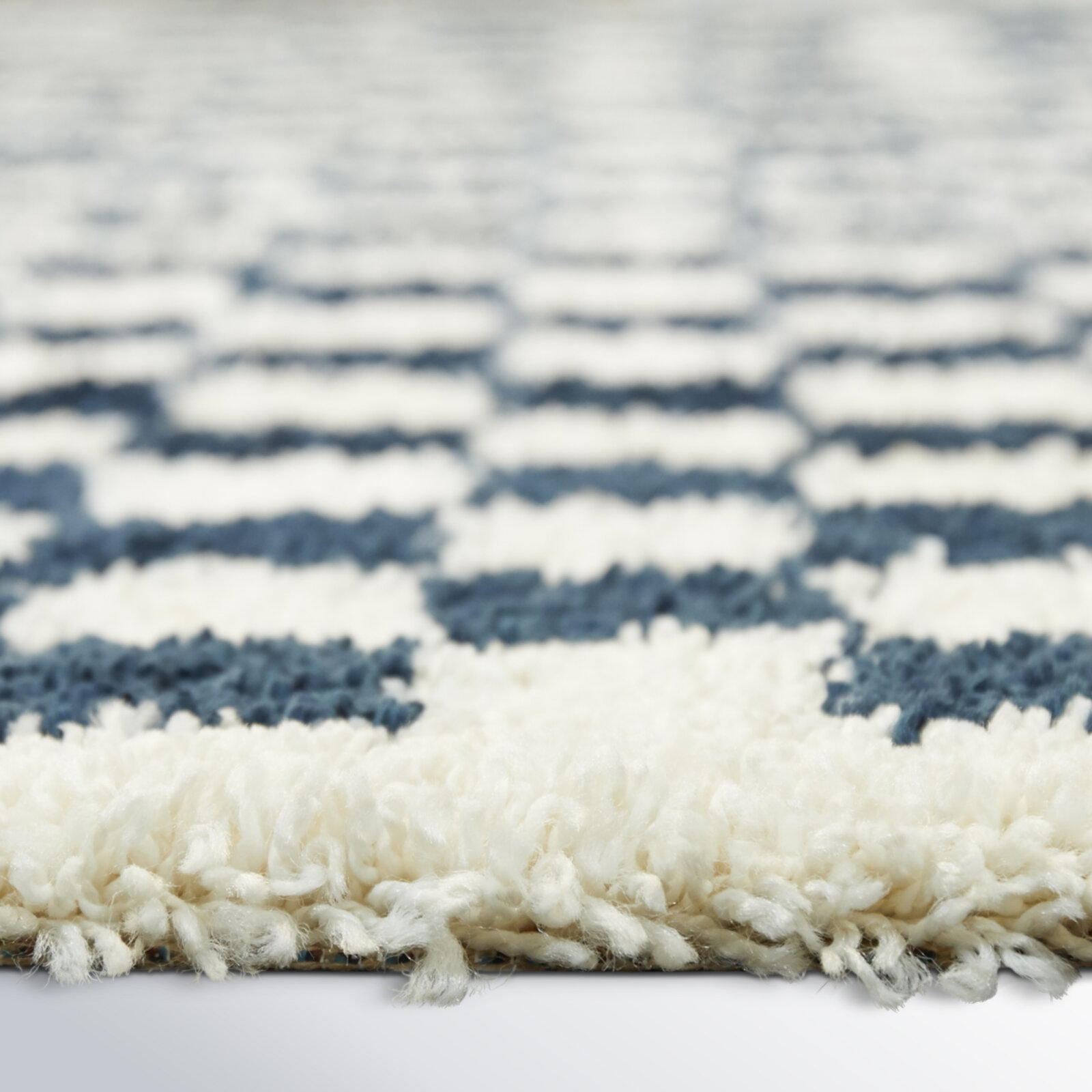 Walker Navy Blue White Checkered Shag Rug, Runner 2'2" x 10'