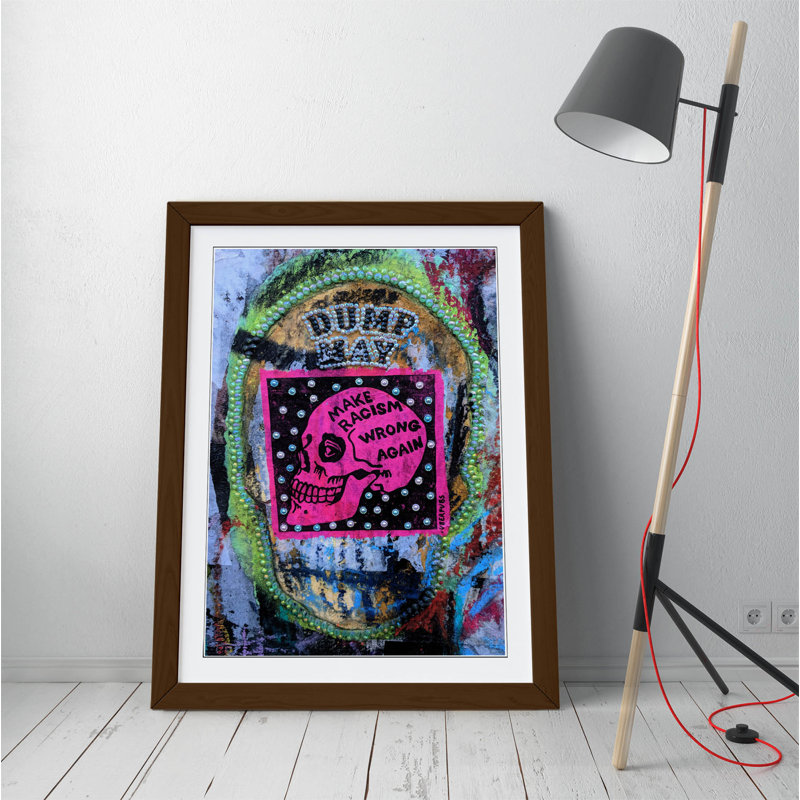 anti Racism Graffiti London 1 Piece Single Picture Frame Wall Art on Canvas, 64cm H x 47cm W x 2cm D, Walnut Framed