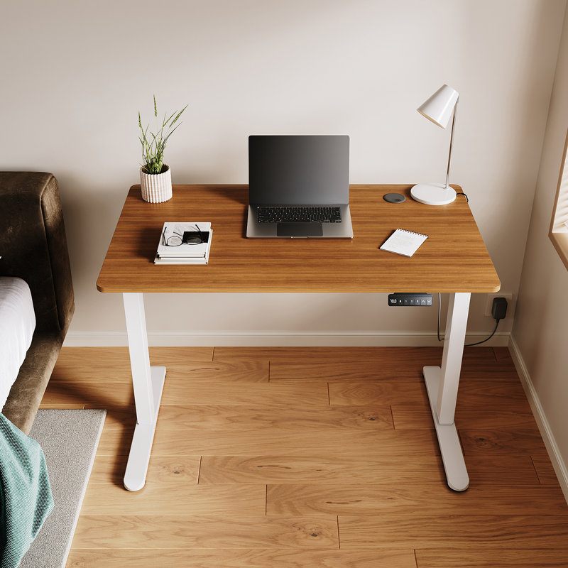 120*60*1.5cm, Electric Lift Desk Frame with Three Memory Functions , White, Dark walnut