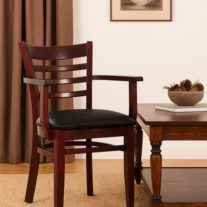 Littles 18'' H Upholstered Beech Arm Chair, Dark Mahogany
