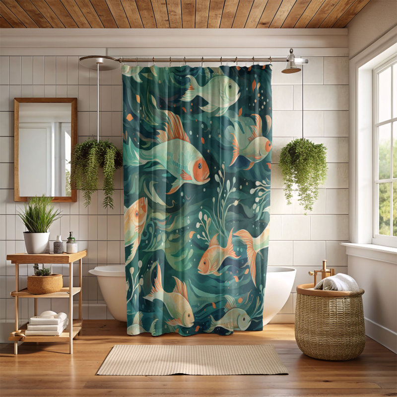 Rideau de douche 1 pièce Coral Wave, H 74 po x l 71 po