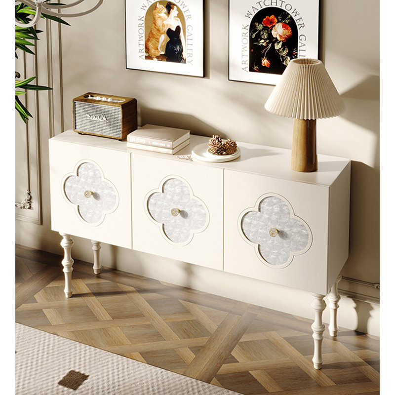 Console chic pour vestibule à motif quadrilobe, H 33,46 po x l 55,12 po x P 15,75 po, Blanc