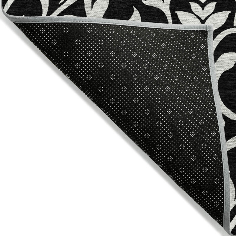 Tapis extérieur lavable floral noir et ivoire 3 pi x 5 pi