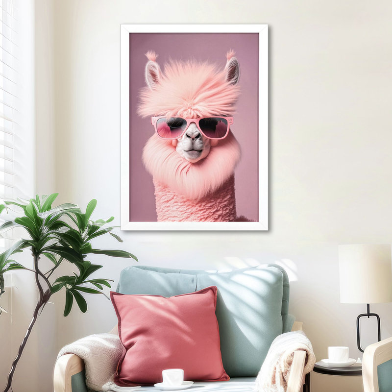 Art encadré "Lama en lunettes de soleil"