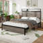 Cadre de lit, cadre de lit plateforme en bois avec tête de lit à DEL avec rangement et 2 ports USB, aucun bruit, aucun matelas à ressorts requis et outils d'assemblage simples, grand rangement sous le lit, gris antique-1186599205