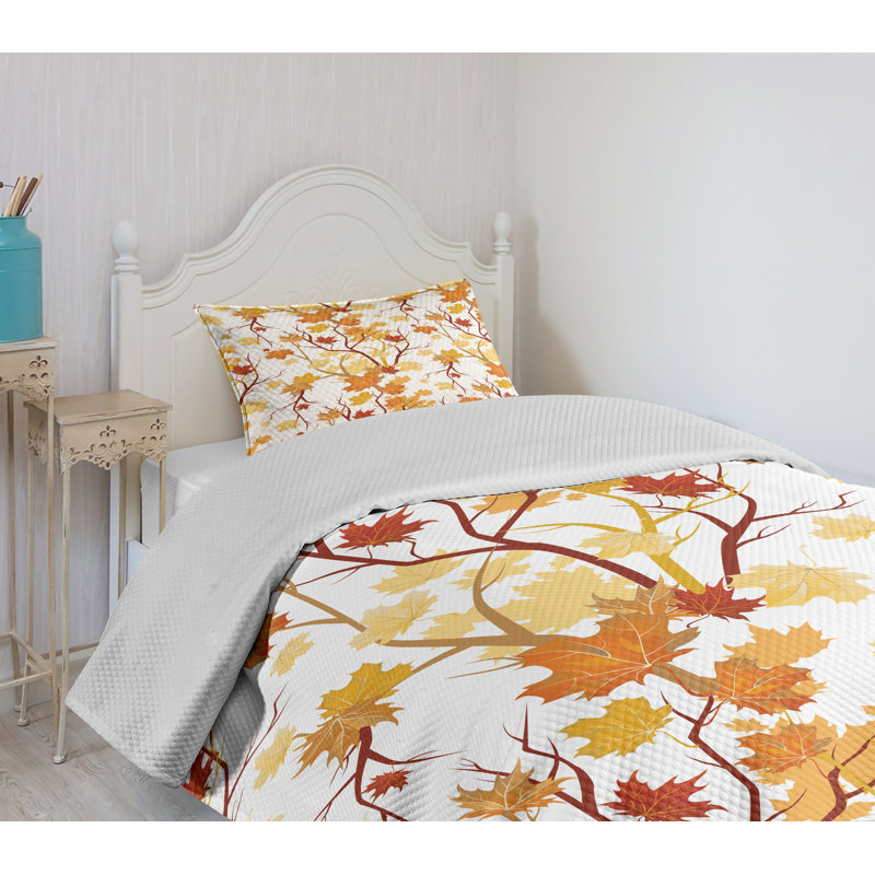 Autumn Leaves Twin White Polyester Quilted Bedspread Set