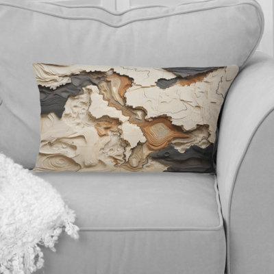Beige And Brown African River Collage - Abstract Shapes Printed Throw Pillow