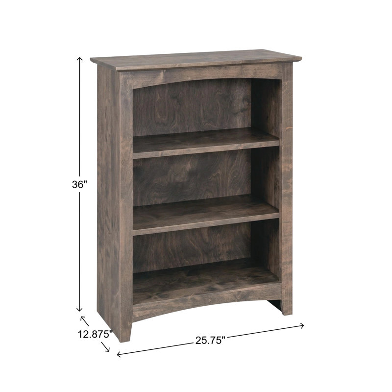 Malani 36" H Solid Wood Classic Bookcase, Driftwood, (3 Shelves) 36"H x 25.75"W x 12.875"D