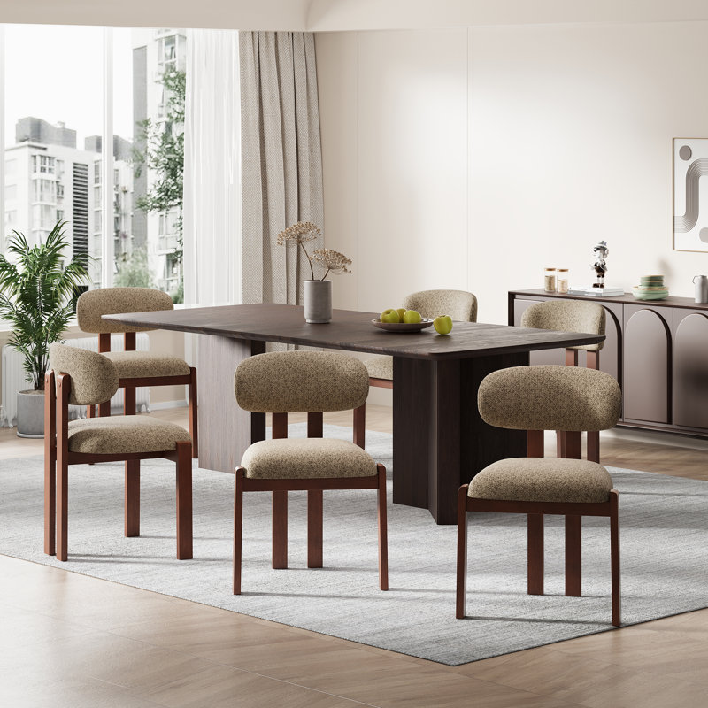 Upholstered Solid Wood Dining Chair with Ergonomic Padded Backrest, Camel