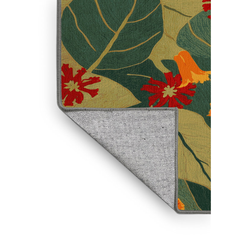 Tapis botanique brun lavable à la machine, Carré 8 pi