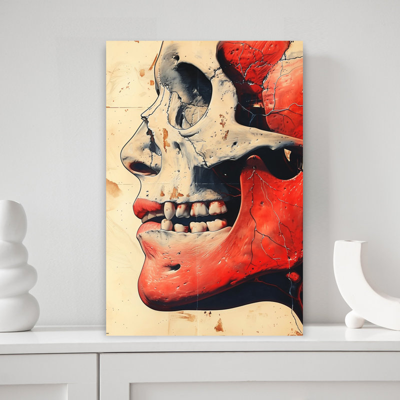 Art mural abstrait rétro crâne rouge, 18" H x 12" W