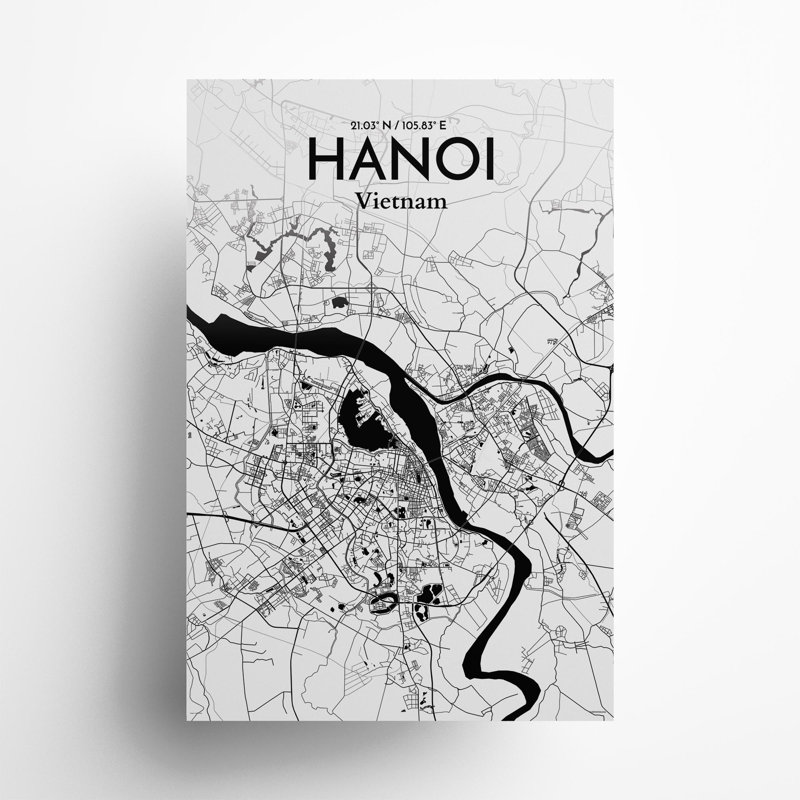 Hanoi City Map In Ink - No Frame Print, 36cm H x 24cm W x 0.05cm D