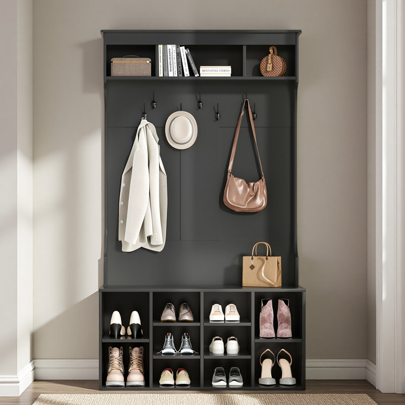Arbre d'entrée 70,9 pouces avec banc et rangement pour chaussures pour la boue, banc de vestibule autoportant avec 7 portemanteaux et sièges, banc de vestibule réglable avec rangement pour chaussures