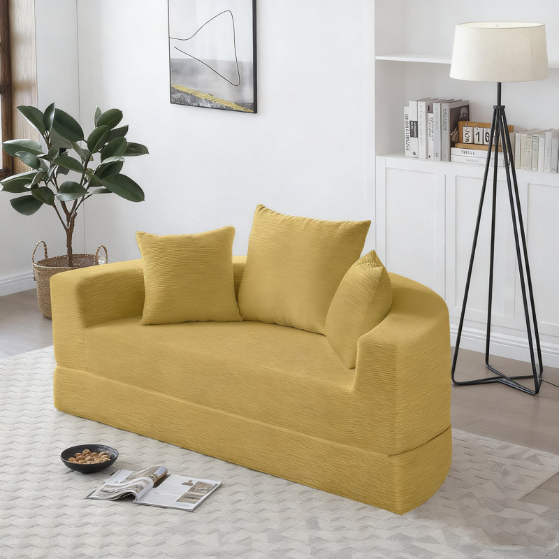 67'' Upholstered Sleeper Loveseat, Yellow