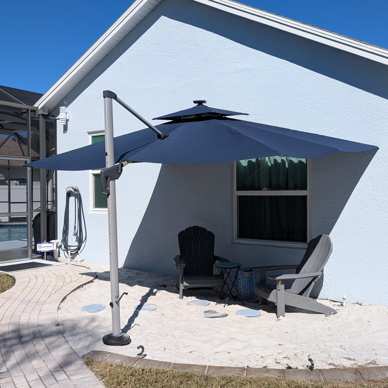 Parasol en porte-à-faux à énergie solaire 10 pi Gira, Bleu marine