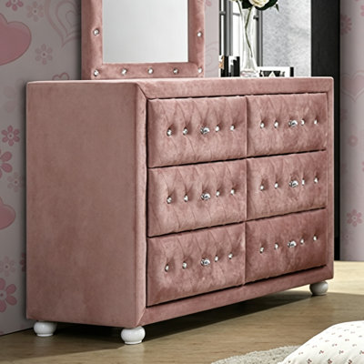 Commode à 6 tiroirs en tissu rose
