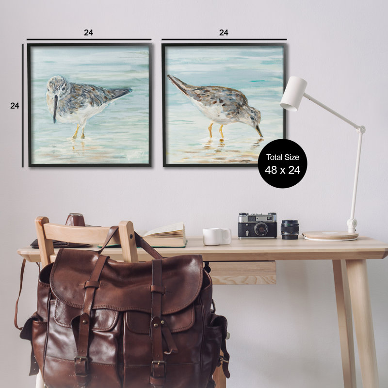 Ensemble de 2 giclées d'oiseaux de rivage à pluvier par Julie DeRice, Giclée encadrée noir minuit, H 24 po x l 24 po