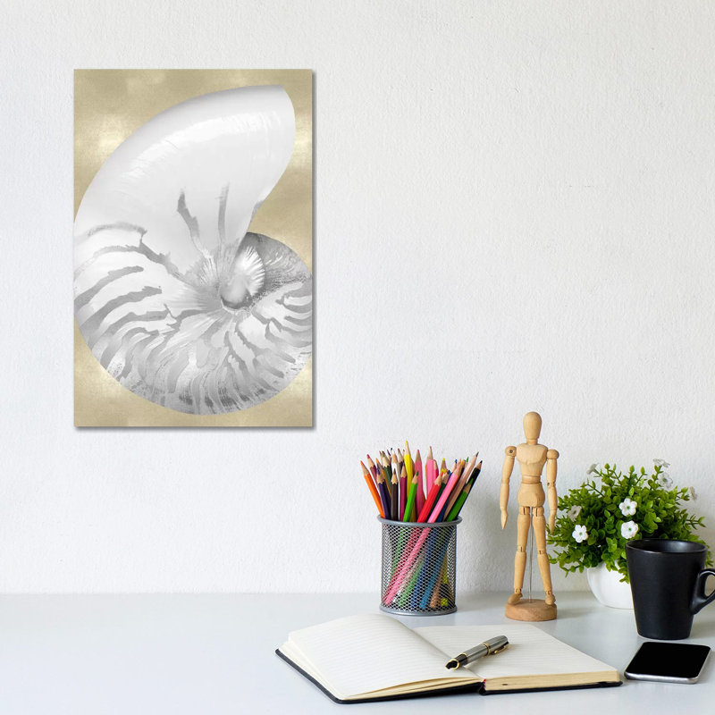 Silver Pearl Shell On Gold III by Caroline Kelly - Wrapped Canvas Print, 30.48cm H x 20.32cm W x 1.905cm D