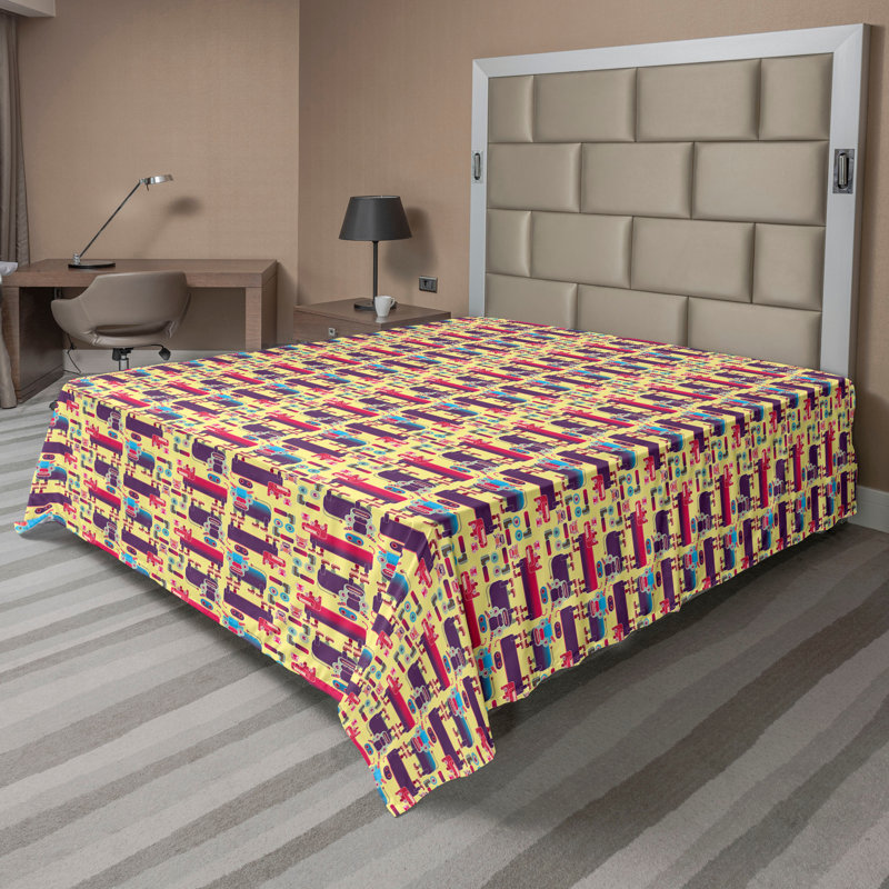 Drap plat moderne de style bohème Ambesonne, Drap plat grand, Corail foncé / motif abstrait jaune pastel