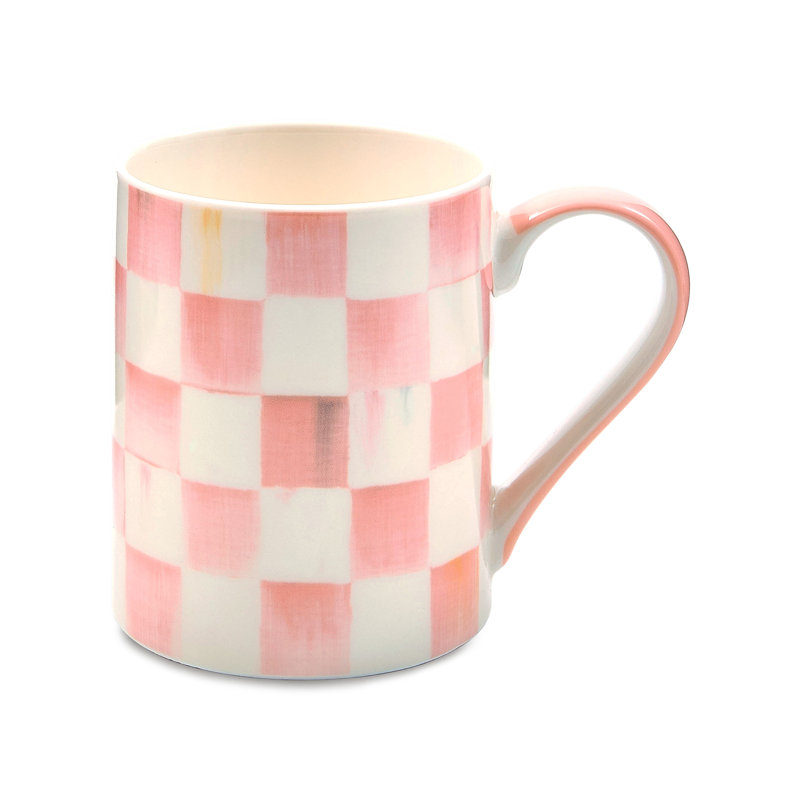 Check Porcelain Mug, Pink/White
