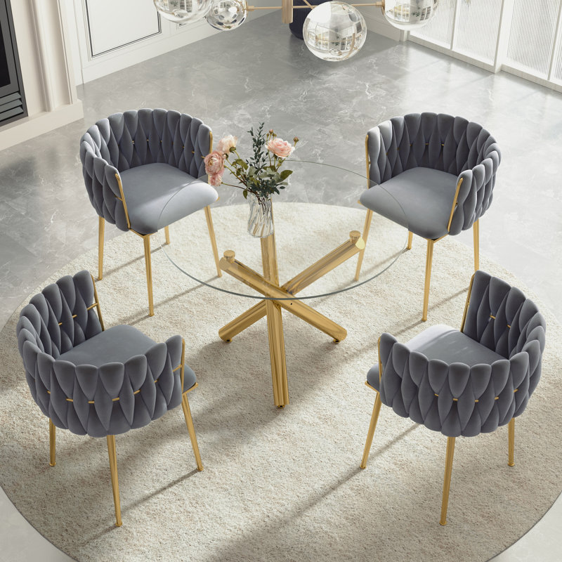 Ensemble de salle à manger Raykwan, Gris, H 29,5 po x L 39,37 po x l 39,37 po, Or