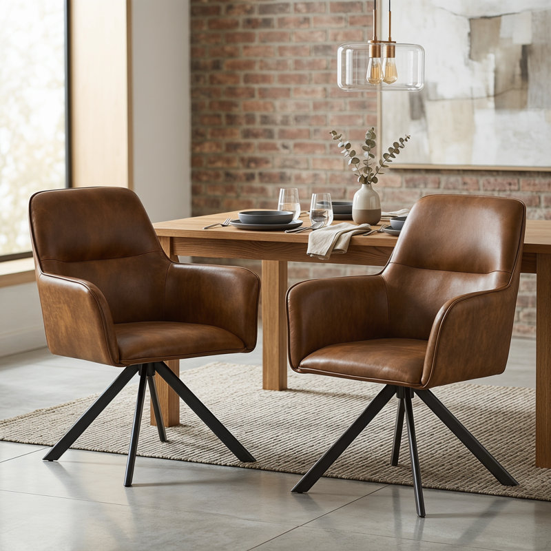 Simple Solid   Dining Chair with Armrests, Brown
