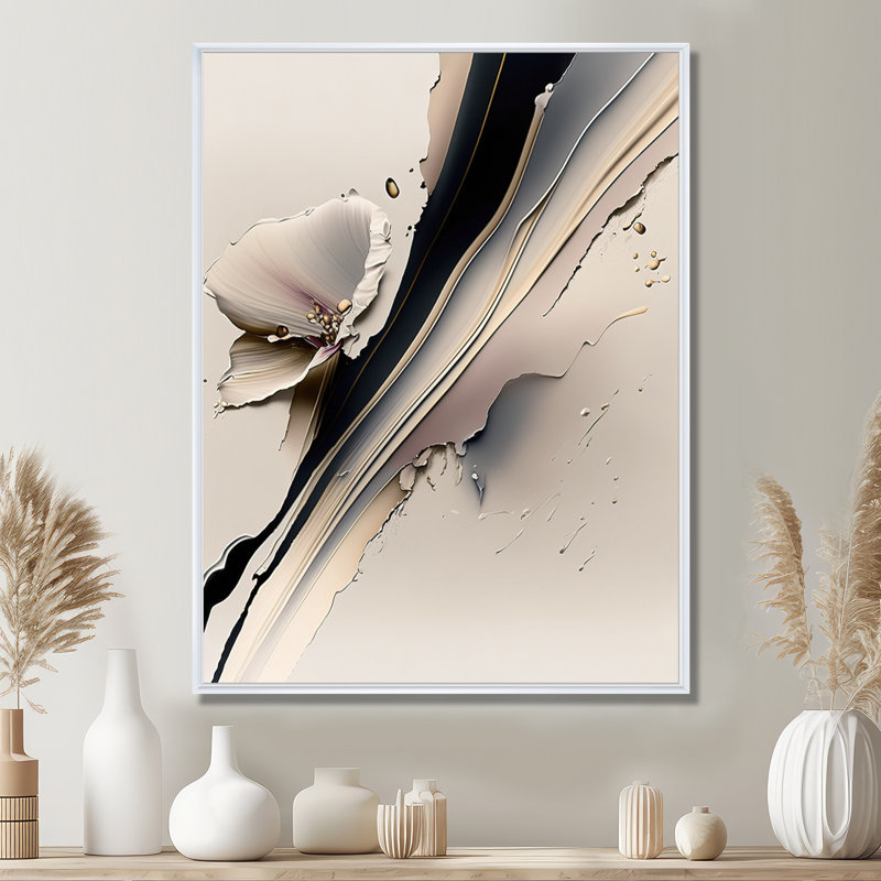 «Beige Orchid Flowers Hyperrealistic IV», reproduction sur toile orchidée, H 20 po x l 12 po, Cadre flottant blanc