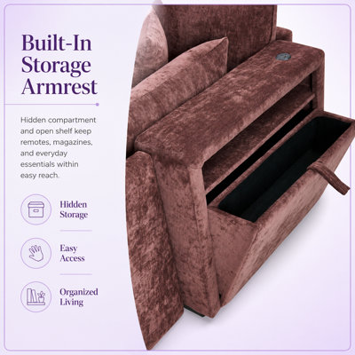 Canapé d'angle modulaire Doroteia avec accoudoirs de rangement, ports USB et pouf rouge
