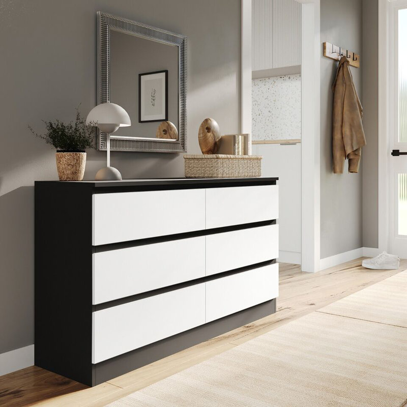 Sreyan Solid Wood 6 - Drawer Rectangle Accent Chest, Black/White