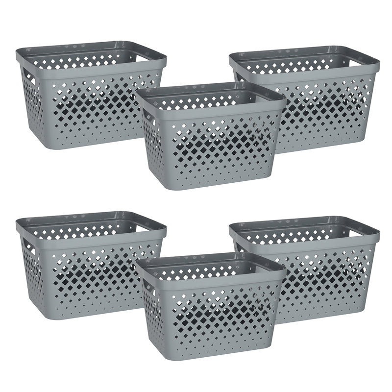 Glad Diamond Storage Baskets, Set of 6, Gray, 16qt