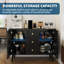 Buffet 47 po avec tiroirs, armoire d'appoint cannelée avec 2 portes et 3 tiroirs, crédence moderne pour entrée, cuisine, salon - noir