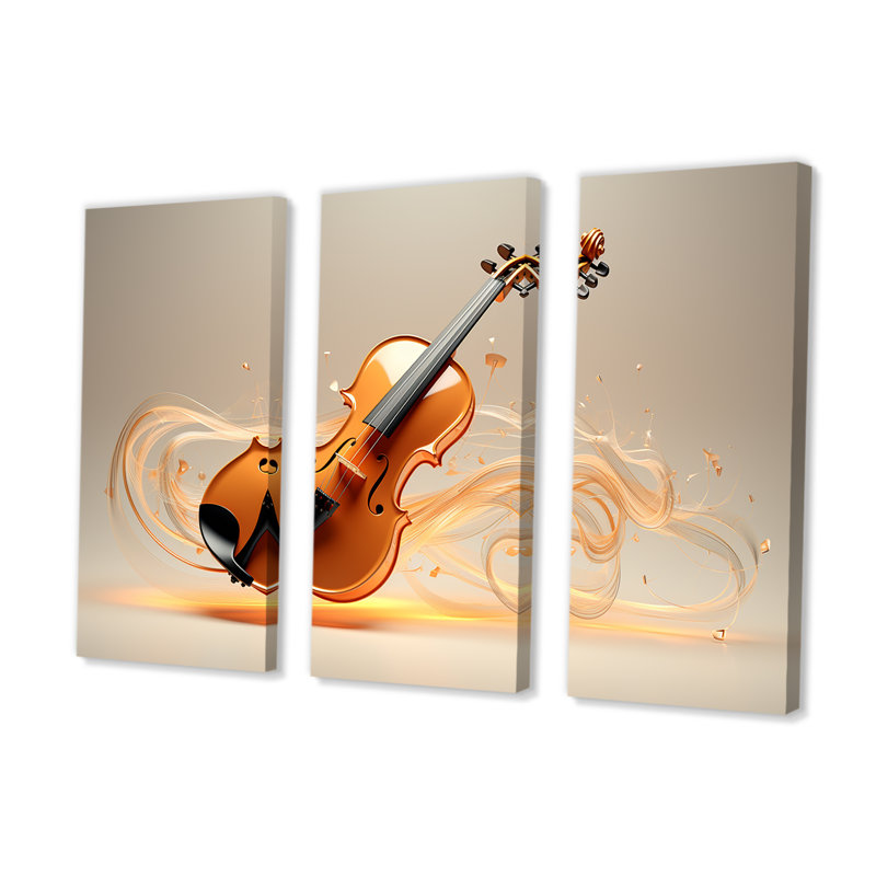 «Vibrant Violin Auburn Elegance», ensemble d'art sur toile, H 28 po x l 36 po x P 1 po