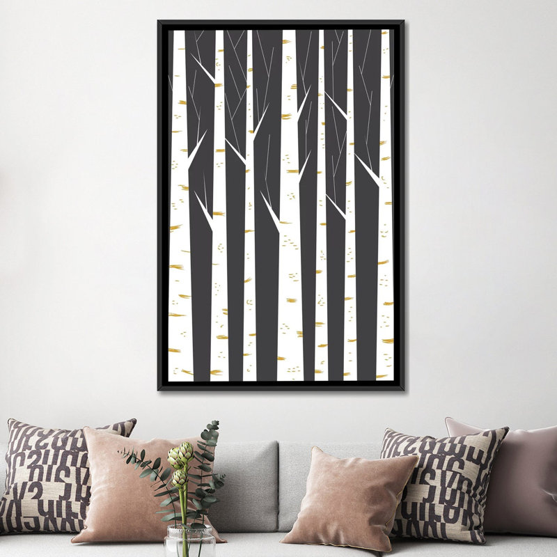 « bouleau forest »-reproduction d’impression sur toile tendue, H 60 po x l 40po x P 1,5 po, Toile avec cadre noir, Non mat