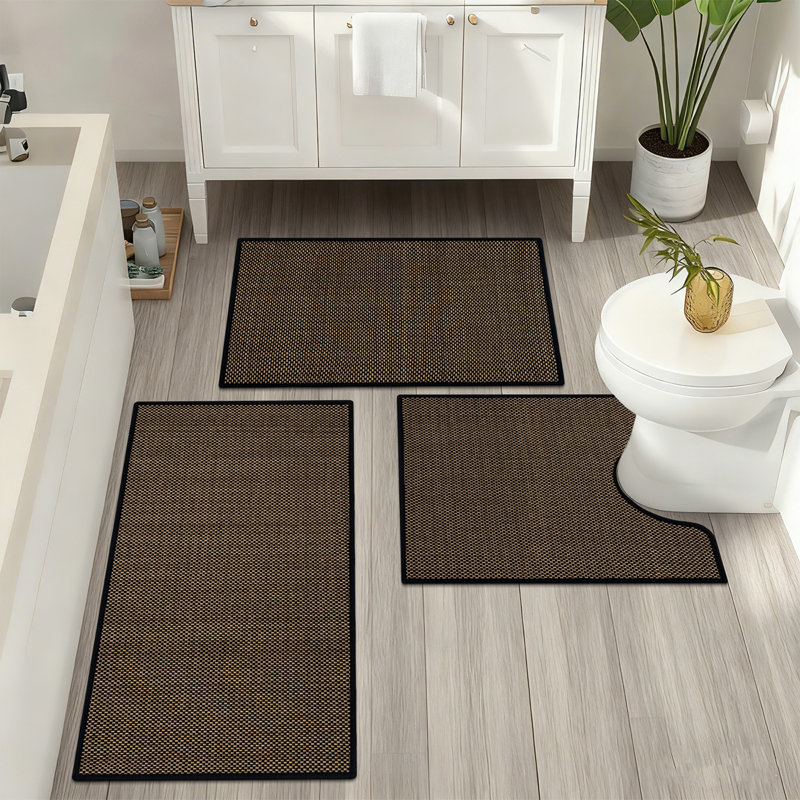 Ensemble de 3 tapis de bain en microfibre absorbante douce avec envers antidérapant, Black/Gold